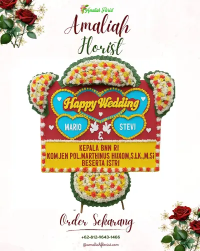 Karangan Papan Bunga Pernikahan di Bello